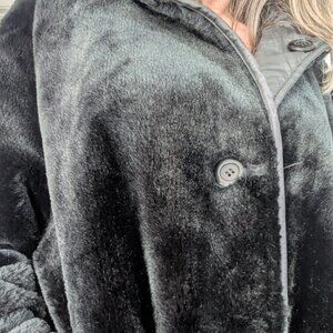 Long black faux fur reversable trenchcoat